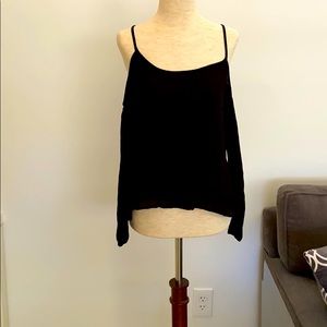 Black crop 3/4 sleeve strap open shoulder top